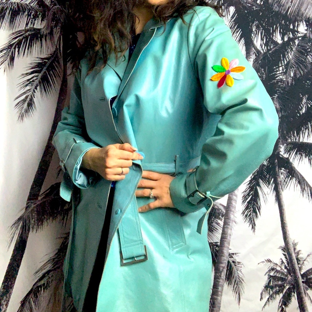 VINTAGE Juliet Michelle Aqua Leather Trench